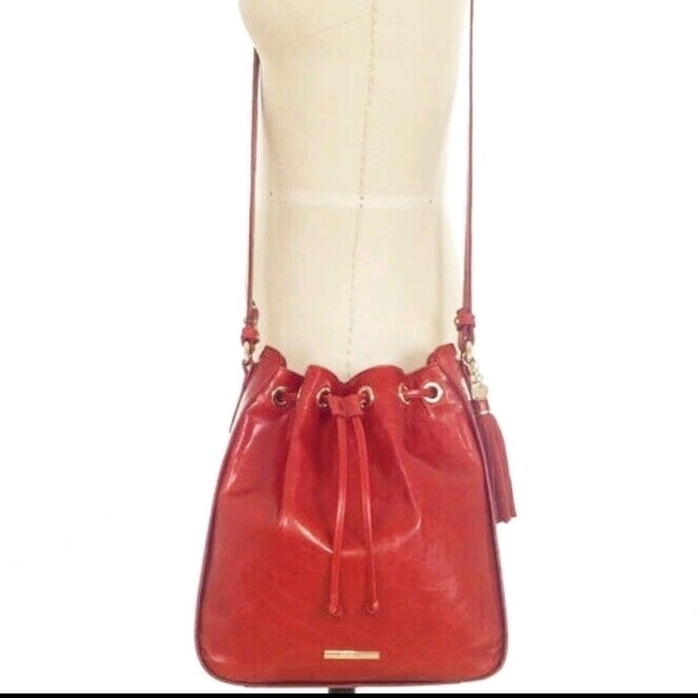 Brahmin Blair Eisenhower Shoulder Bag/Crossover Candy Apple Red Leather Holiday - Picture 9 of 17